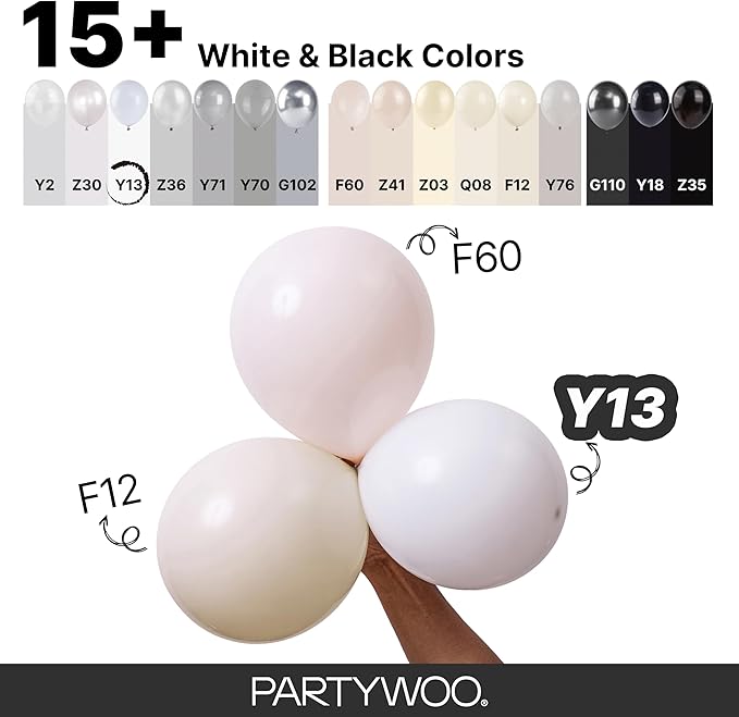 PartyWoo White Balloons 130pcs Matte White Latex Balloons Different Sizes | 18 - Image 4