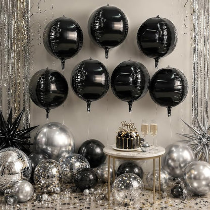 Black Round Foil Balloons 9 pcs - Image 3
