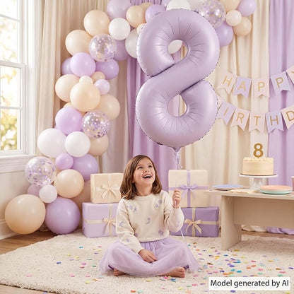 Cream Purple Number 8 Balloon 40 Inch, Foil Digit - Image 2
