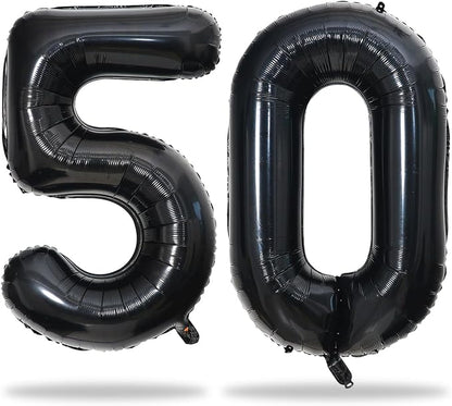 Black Number 50 Birthday Balloons, 40 Inch Large Mylar Foil Number 5 and 0 by Lingqiang