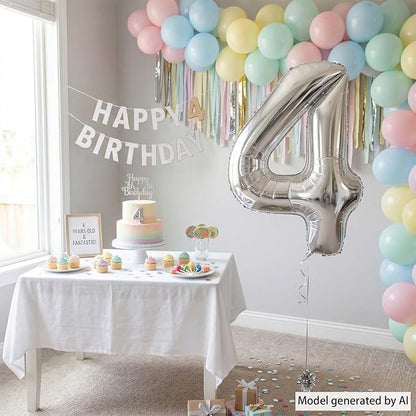 Silver Number 4 Balloon 40 Inch, Sleek Metal Foil - Image 7