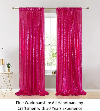 ShinyBeauty Sequin Curtains 2 Panels Fuchsia 2FTx8FT Sequin Photo Backdrop Hot - Image 3