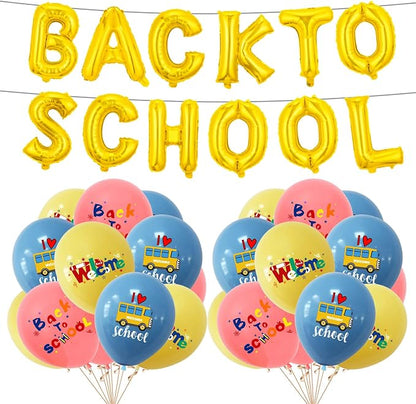 Back to School Balloons Decoration Kit, 16 Inch Gold Letter Balloon Banner by FUDEFER
