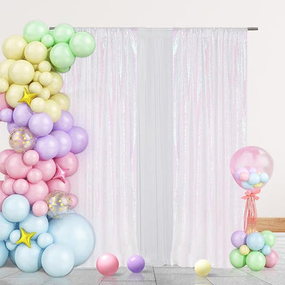 PartyDelight Iridescent White Sequin Backdrop Curtains 2x8ft 2 Panels | Color - Image 6