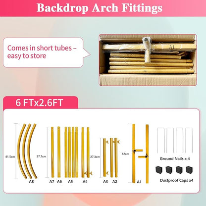 6 FT Metal Arch Backdrop Stand, Party Balloon Arch Stand | Dustproof caps - Image 8