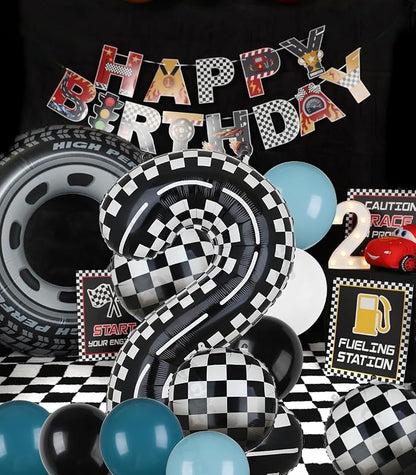 40 Inch Checkered Racetrack Number Balloon 2 Black and White 21 Pcs Kit | Race - Image 4