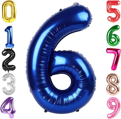 40 Inch Night Blue Number 6 Balloon, 6th Blue Birthday Party Decorations | 40 by Hadoife