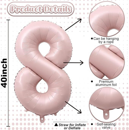 Pastel Pink 8 Balloons, Self Inflating Digit 8 Balloons - Image 2
