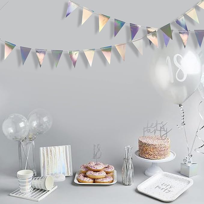 40Ft Iridescent Party Decorations Holographic Hanging Triangle Pennant Banner - Image 4