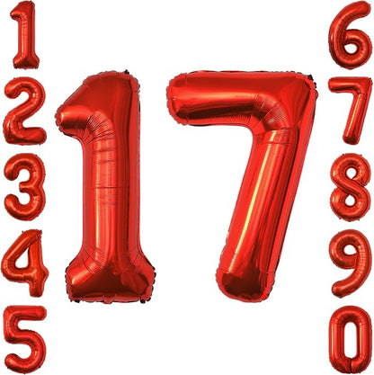Red Number 17 Balloon 40 Inch, Foil Numeral by Unknown