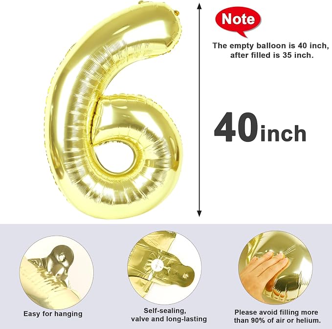 6 Balloon Number 40 Inch Light Gold Balloons - Image 5