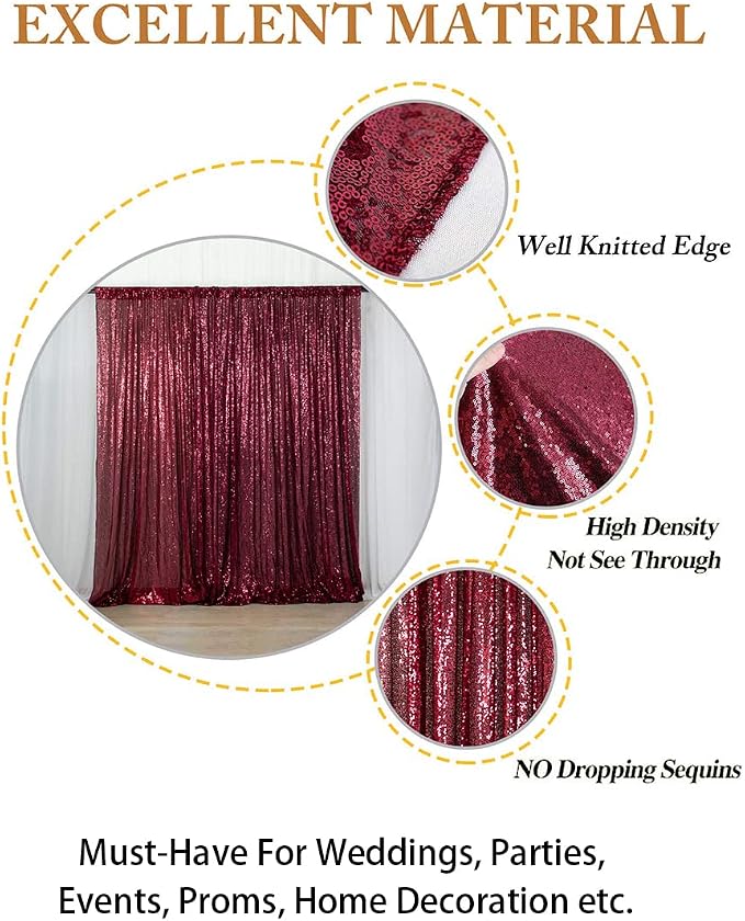 ShinyBeauty Burgundy Sequin Backdrop 5FTx7FT, - Image 4