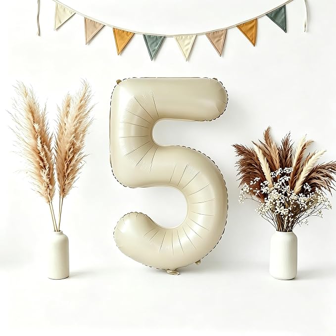 CARGEN 40 Inch Creamy White Number 5 Balloon Boho Neutral Party Decoration | by CARGEN