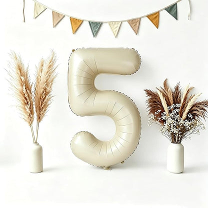 CARGEN 40 Inch Creamy White Number 5 Balloon Boho Neutral Party Decoration | by CARGEN