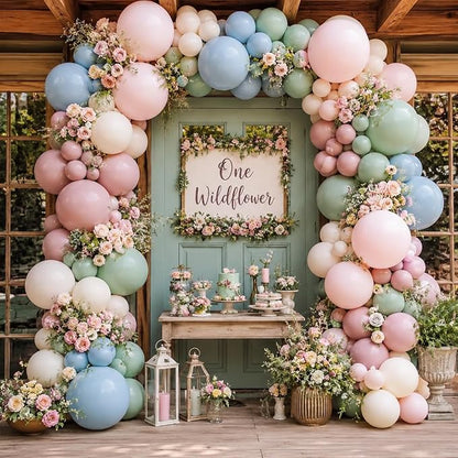Pink Blue Green Balloons, 12 inch Dusty Green Pale Pink Beige Balloons - Image 6