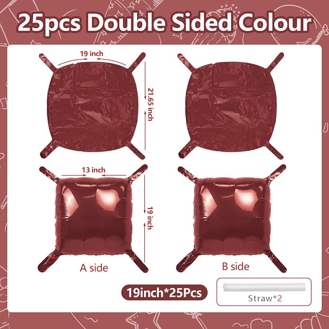 NISOCY 25PCS Maroon Square Foil Balloons Wall Backdrop | Double Sided Brown Red - Image 2