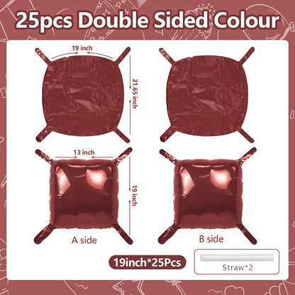NISOCY 25PCS Maroon Square Foil Balloons Wall Backdrop | Double Sided Brown Red - Image 2