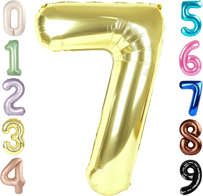 7 Balloon Number 40 Inch Light Gold Balloons by Mluchee