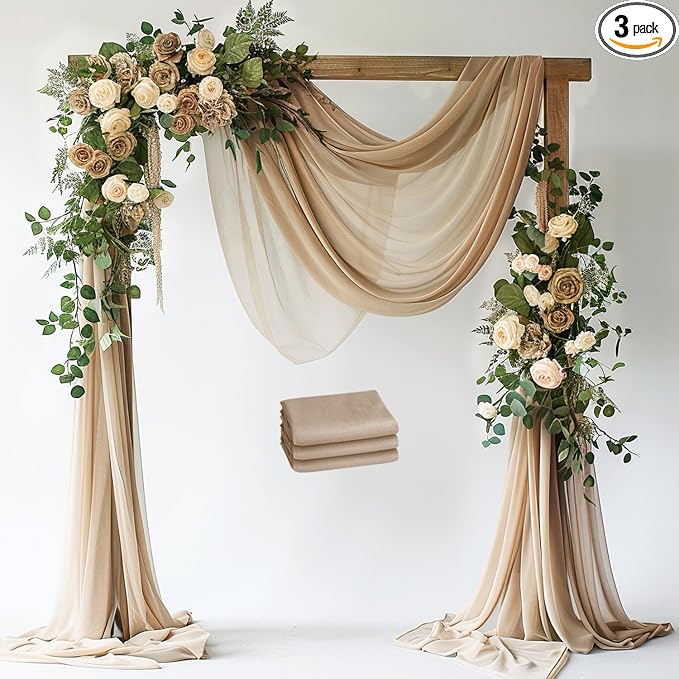 Nude Wedding Arch Draping Fabric Backdrop Drapes Sheer 3 Panels | 28.7"x20FT by Wokceer