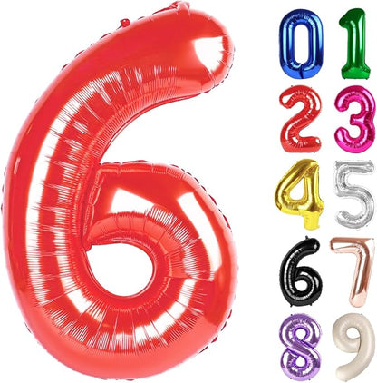 6 Balloon - Red Birthday Number Balloons, 40 Inch Decorations Men Women | Red by ALPHADELTAPI