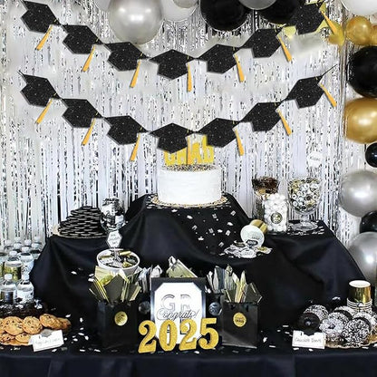 Graduation Decoration Banners 2026 Black Glitter Graduation Hats Banners | - Image 7
