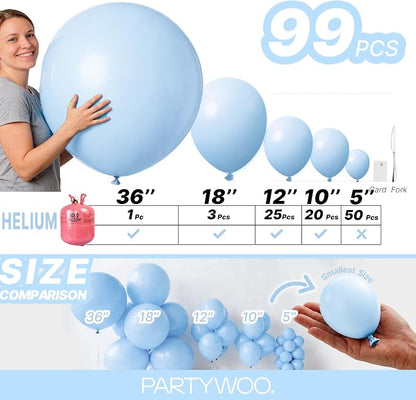 PartyWoo Baby Blue Balloons 99pcs Different Sizes of 36 18 12 10 5 Inch Light - Image 6
