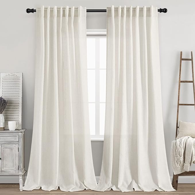 Cream Linen Back Tab Curtains 94 Inch Length by Nanspring