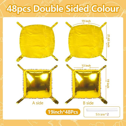 NISOCY 48PCS Metallic Gold Square Foil Balloons Wall Backdrop | Double Sided - Image 2