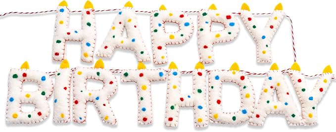 Pre-Strung Confetti Dots Handmade Wool Felt Happy Birthday Banner Garland | 3D by Unknown
