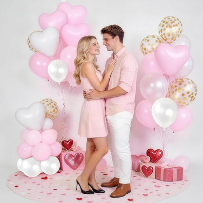 Pink Balloons, 12 Inch Double Stuffed & Gold Confetti Balloon - Image 6
