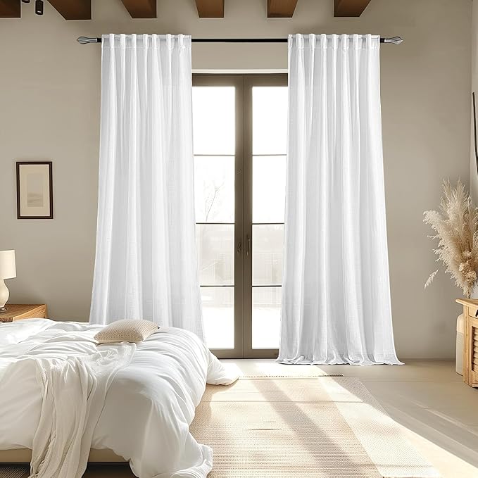 MIULEE White Linen Curtains 72 Inch Length 2 Panels - Image 6