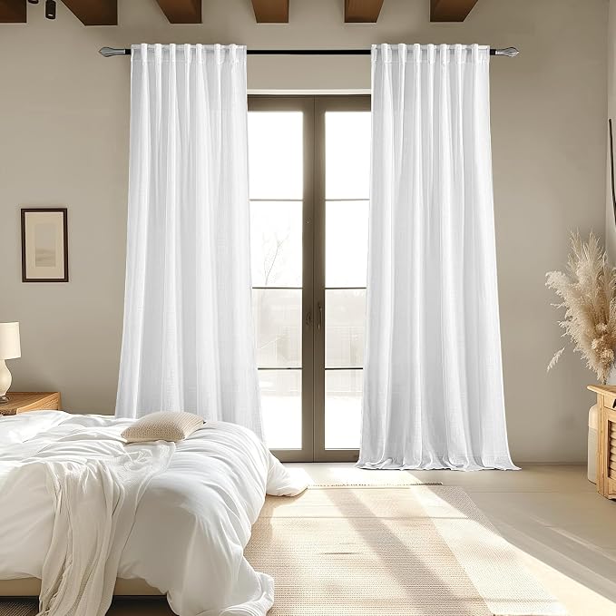 MIULEE White Linen Curtains 102 Inch Long 2 Panels - Image 6