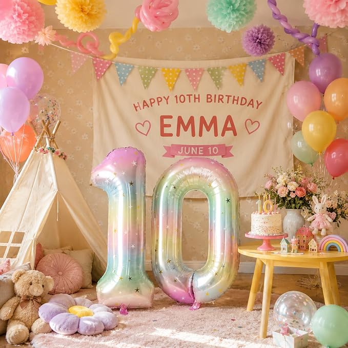 40 Inch Rainbow Number Balloon, Large Stars Gradient Multi Color Foil Balloons - Image 3