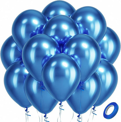 Bezente Metallic Blue Latex Party Balloons 100 Pack 12 inch | Chrome Blue by Bezente