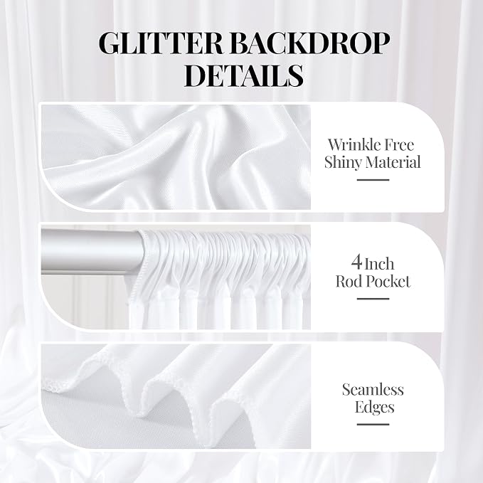 30x10ft White Glitter Backdrop Curtain - Image 5