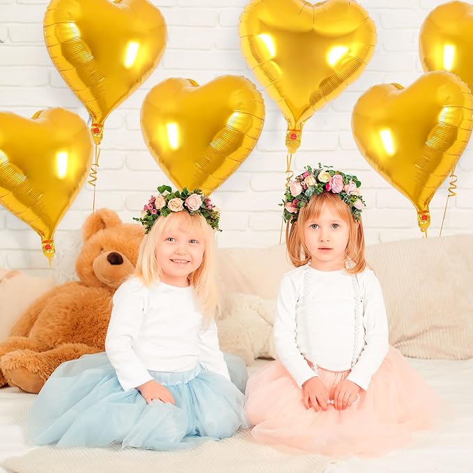 12 Pcs Gold Heart Balloons, 18 Inch Heart Foil Balloons Love Balloon Valentine - Image 3