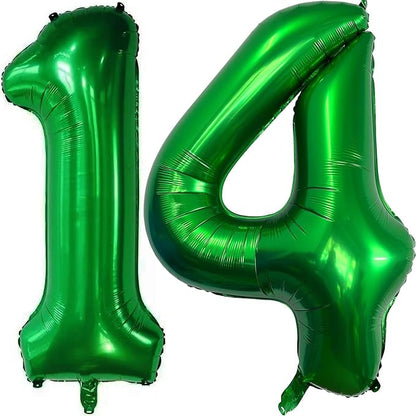 Dark Green 14 Number Balloons, 40 Inch Giant Number 14 Balloons Foil Mylar by Lovoir