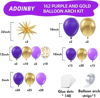 Purple and Gold Balloon Arch Kit, Different Size Balloons - Image 2
