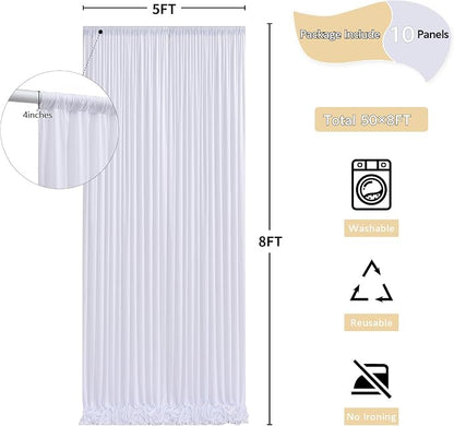 50 ft x 8 ft White Backdrop Curtain Draps - Image 5