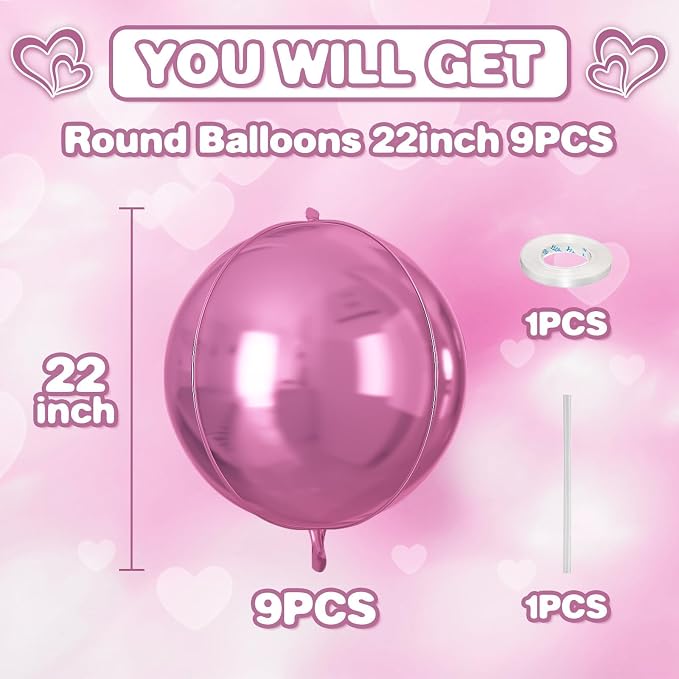 Pink Round Foil Balloons 9 pcs - Image 2