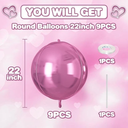 Pink Round Foil Balloons 9 pcs - Image 2