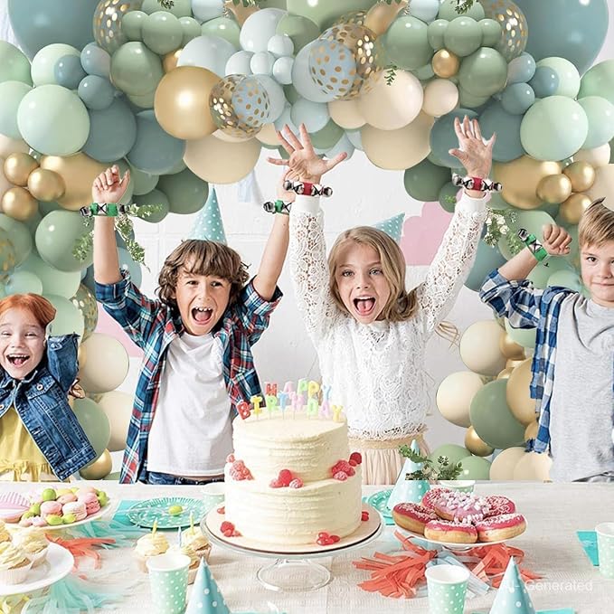 Dusty Blue Sage Green Balloon Arch Kit, Sand White Gold Confetti | Pastel Blue - Image 5