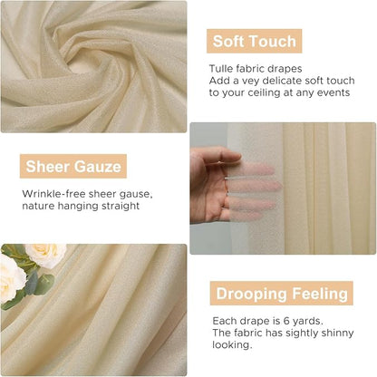 Wedding Arch Draping Fabric Backdrop Drapes 3 Panels, Champagne | 28.7"x20FT - Image 2