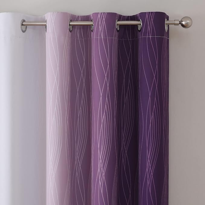 Purple and Greyish White Blackout Curtains 54 Inch Length, Light Blocking - Image 4