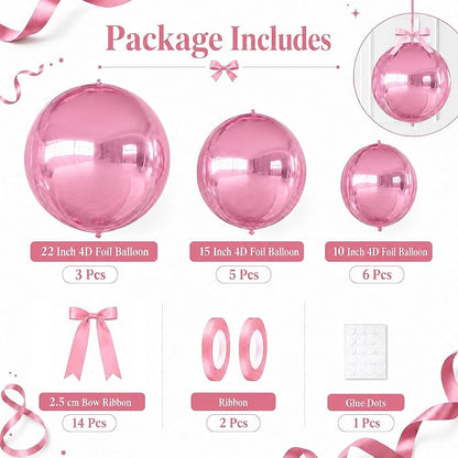 Pink Round Foil Balloons with Satin Bows Ribbon - Image 2