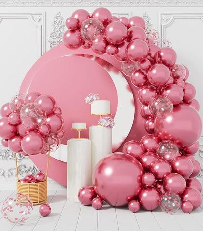 AULE 100Pcs Metallic Pink Balloons 18/12/10/5 Inch Different Sizes | Chrome by AULE