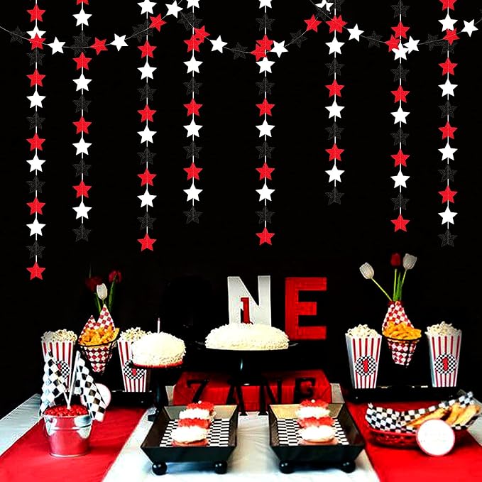 Black White-Red Birthday Party-Decorations Garland - 62FT Twinkle Little Star - Image 6