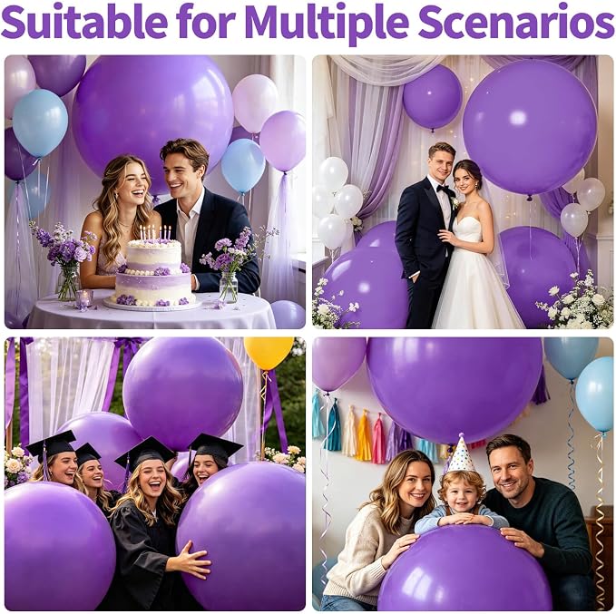 5Pcs Purple Big Balloons 36 Inch, Round Large Latex Party Balloons - Image 4