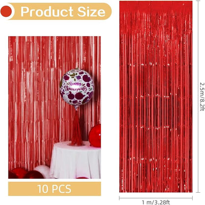 10 Pack Red Backdrop Curtain 3.2ft x 8.2ft Metallic Tinsel Foil Fringe Curtains - Image 3