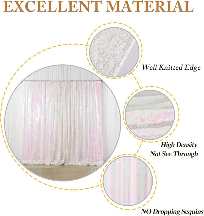ShinyBeauty White Iridescent Backdrop 10FTx10FT Sequin Backdrop Fabric Backdrop - Image 3
